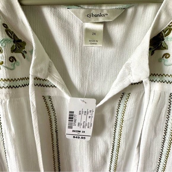 CJ Banks Green Floral Embroidered Tank Top Size 2X Boho Coastal Festival - Picture 6 of 13